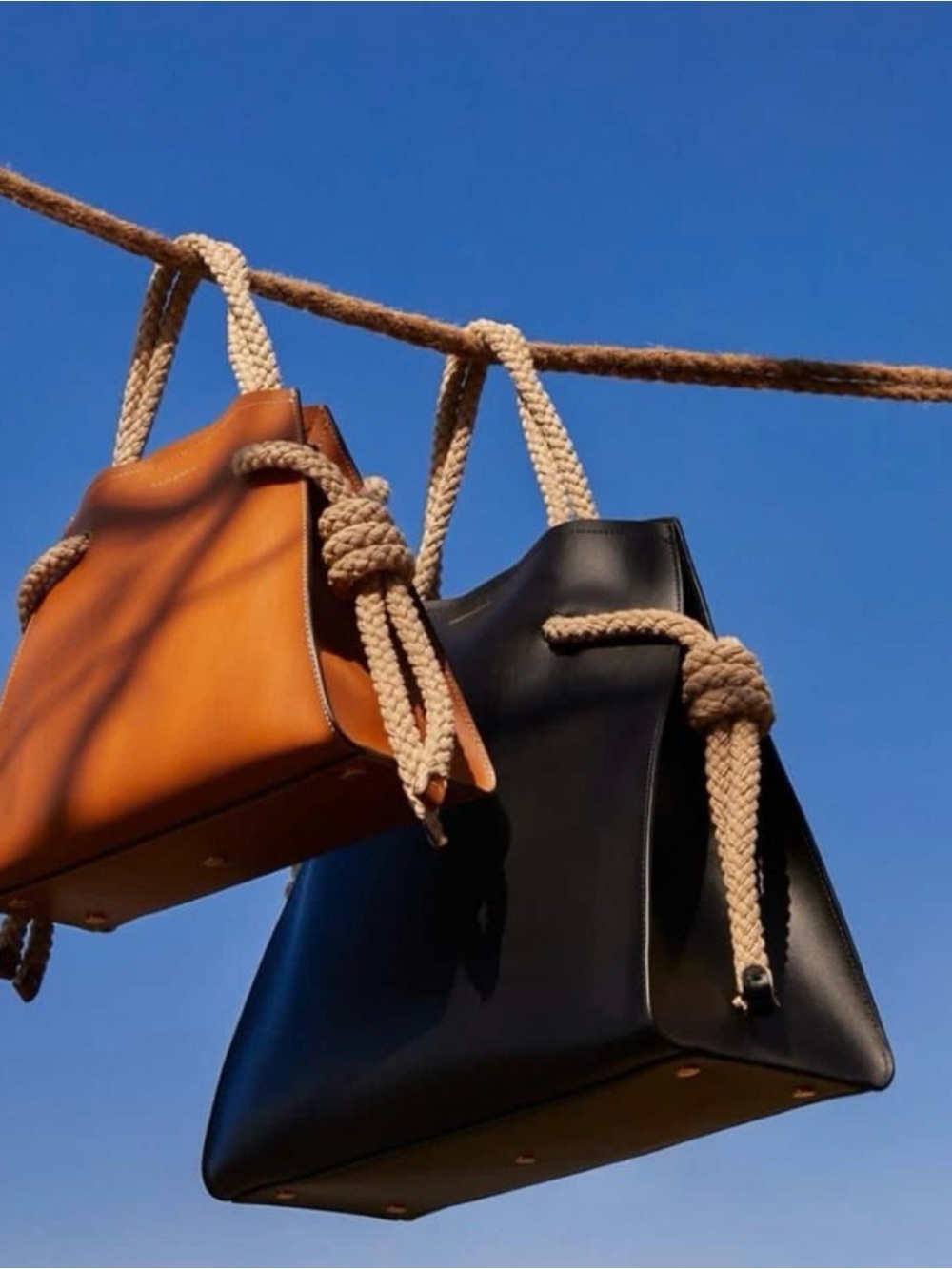 Source Unknown Rope-Handle Leather Tote - Black / Tan